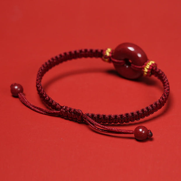 FREE Today: Auspicious Blessing Handmade Cinnabar Round Peace Buckle Braided Bracelet