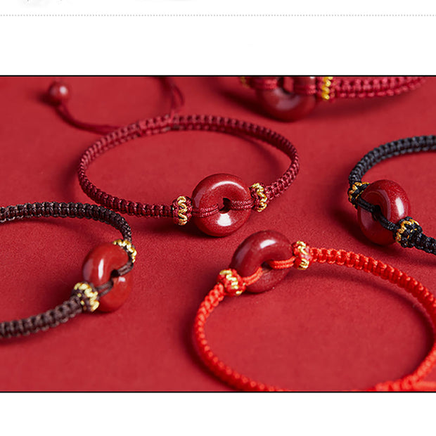 Buddha Stones Handmade Cinnabar Round Peace Buckle Concentration Braided Bracelet Bracelet BS 18