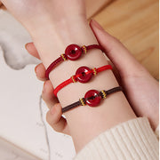 Buddha Stones Handmade Cinnabar Round Peace Buckle Concentration Braided Bracelet Bracelet BS 15