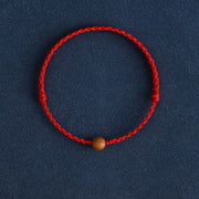 Buddha Stones Natural Peach Wood Bead Ward Off Evil Spirits Braided Bracelet Bracelet Anklet BS 7