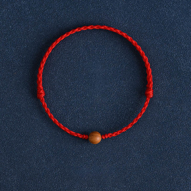 FREE Today: Wealth Luck Natural Peach Wood Bead Braided Bracelet