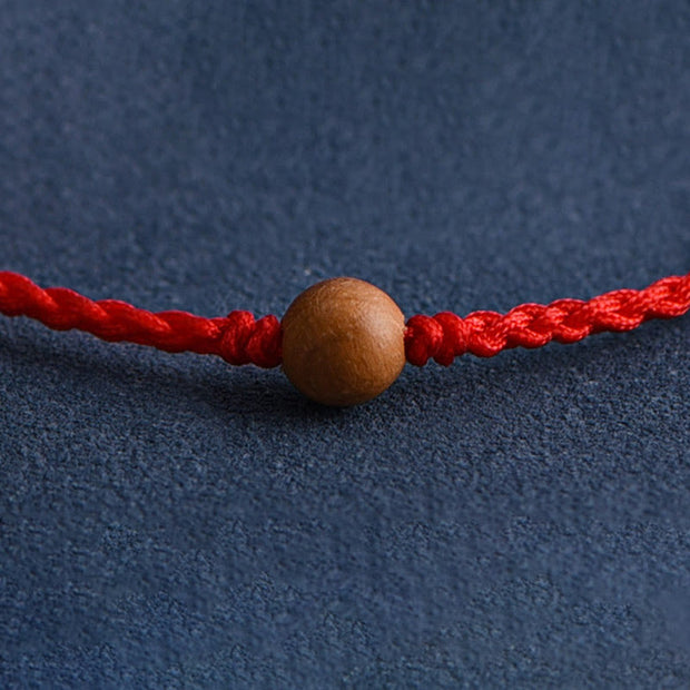 Buddha Stones Natural Peach Wood Bead Ward Off Evil Spirits Braided Bracelet