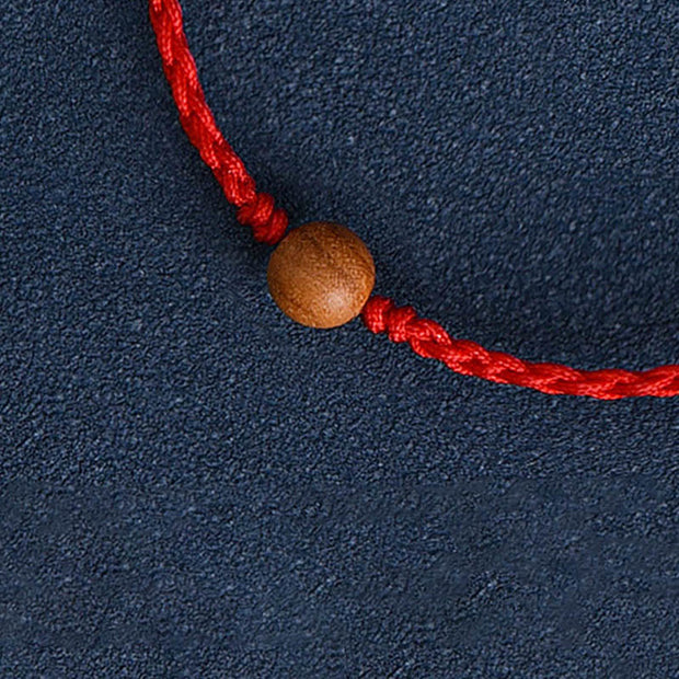 Buddha Stones Natural Peach Wood Bead Ward Off Evil Spirits Braided Bracelet Bracelet Anklet BS 12