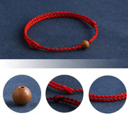 Buddha Stones Natural Peach Wood Bead Ward Off Evil Spirits Braided Bracelet Bracelet Anklet BS 10