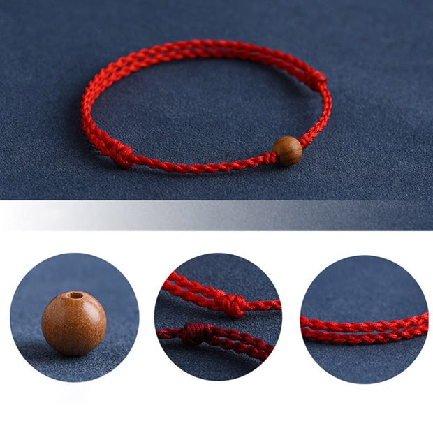 Buddha Stones Natural Peach Wood Bead Ward Off Evil Spirits Braided Bracelet Bracelet Anklet BS 10