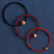 FREE Today: Wealth Luck Natural Peach Wood Bead Braided Bracelet