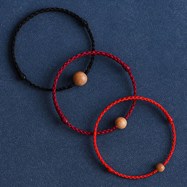 FREE Today: Wealth Luck Natural Peach Wood Bead Braided Bracelet