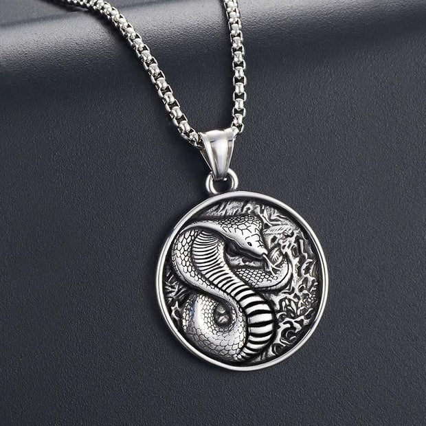 Buddha Stones Titanium Steel Year Of The Snake Balance Necklace Pendant