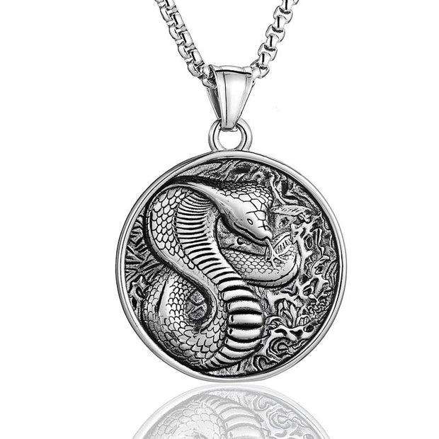 Buddha Stones Titanium Steel Year Of The Snake Balance Necklace Pendant