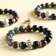 Buddha Stones Black Glitter Stone Black Onyx 999 Sterling Silver Fu Character Copper Coin Year Of Snake Protection Bracelet Bracelet BS main