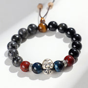 Buddha Stones Black Glitter Stone Black Onyx 999 Sterling Silver Fu Character Copper Coin Year Of Snake Protection Bracelet Bracelet BS Silver Snake Copper Coin