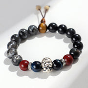 Buddha Stones Black Glitter Stone Black Onyx 999 Sterling Silver Fu Character Copper Coin Year Of Snake Protection Bracelet Bracelet BS Silver Snake Gourd