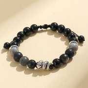 Buddha Stones Black Glitter Stone White Turquoise Black Onyx 999 Sterling Silver Year Of Snake Courage Bracelet