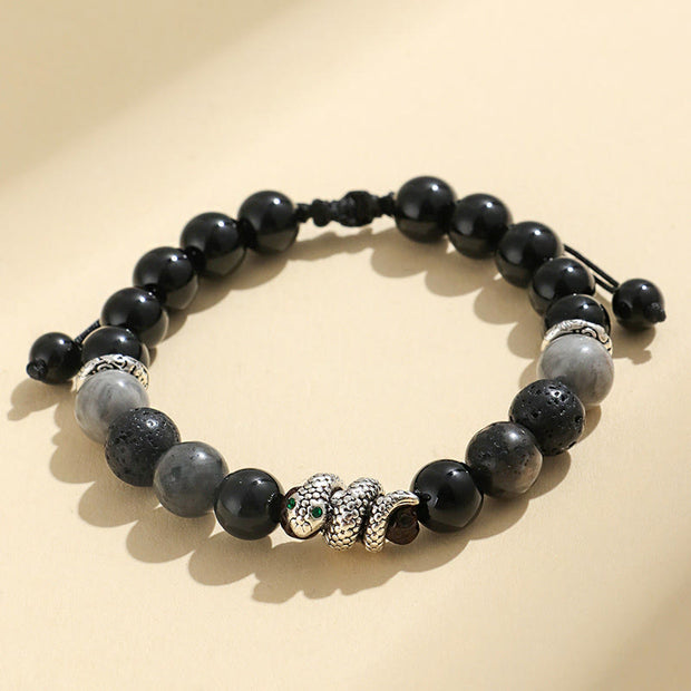 Buddha Stones Black Onyx Black Glitter Stone White Agate White Turquoise Year Of The Snake Protection Bracelet