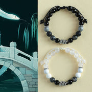 Buddha Stones Black Onyx Black Glitter Stone White Agate White Turquoise Year Of The Snake Protection Bracelet