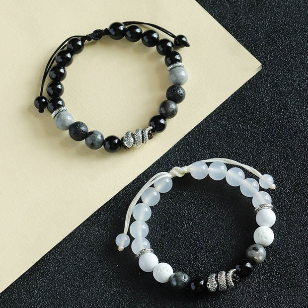 Buddha Stones Black Onyx Black Glitter Stone White Agate White Turquoise Year Of The Snake Protection Bracelet