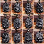 Buddha Stones Chinese Zodiac Obsidian Purification Fulfilment Necklace Pendant Necklaces & Pendants BS 15