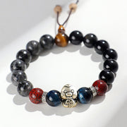 Buddha Stones Black Glitter Stone Black Onyx 999 Sterling Silver Fu Character Copper Coin Year Of Snake Protection Bracelet Bracelet BS Silver Snake Fu Character