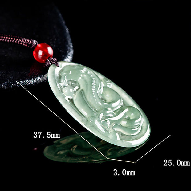 Buddha Stones Natural Jade Oval Year Of The Snake Luck Necklace Pendant