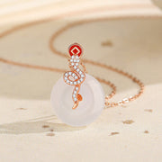 Buddha Stones 925 Sterling Silver Chalcedony Peace Buckle Year Of The Snake Luck Necklace Pendant