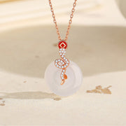 Buddha Stones 925 Sterling Silver Chalcedony Peace Buckle Year Of The Snake Luck Necklace Pendant