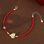 Buddha Stones 925 Sterling Silver Hetian Jade Red Agate Year Of Snake Red String Protection Bracelet