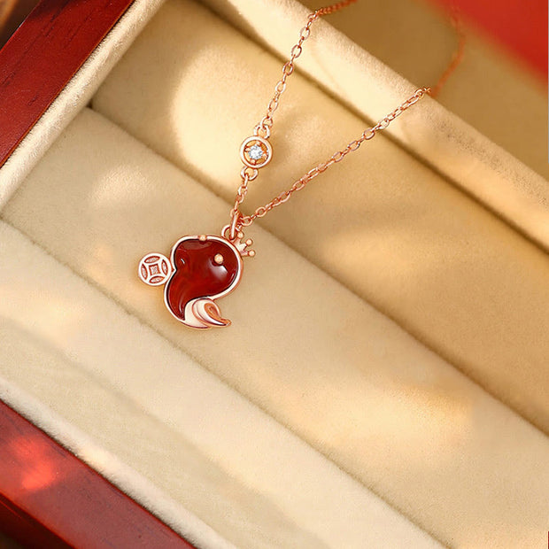 Buddha Stones 925 Sterling Silver Hetian Jade Red Agate Year Of The Snake Blessing Necklace Pendant Necklaces & Pendants BS 6