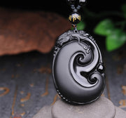 Buddha Stones Natural Black Obsidian PiXiu Oval Pattern Strength Necklace Pendant Necklaces & Pendants BS Black Obsidian(Purification♥Transformation)