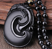 Buddha Stones Natural Black Obsidian PiXiu Oval Pattern Strength Necklace Pendant Necklaces & Pendants BS 2