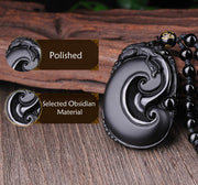 Buddha Stones Natural Black Obsidian PiXiu Oval Pattern Strength Necklace Pendant Necklaces & Pendants BS 9