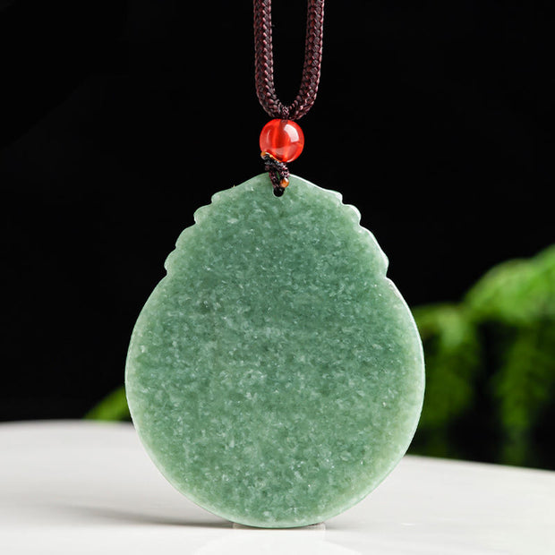 Buddha Stones Round Lotus Pattern Jade Abundance Prosperity Necklace Rope Pendant Necklaces & Pendants BS 4