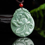 Buddha Stones Round Lotus Pattern Jade Abundance Prosperity Necklace Rope Pendant Necklaces & Pendants BS 1