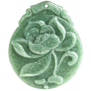 Buddha Stones Round Lotus Pattern Jade Abundance Prosperity Necklace Rope Pendant