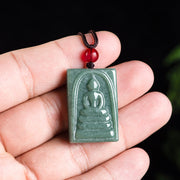 Buddha Stones Formless Buddha Jade Square Amulet Prosperity String Necklace Pendant Necklaces & Pendants BS 4