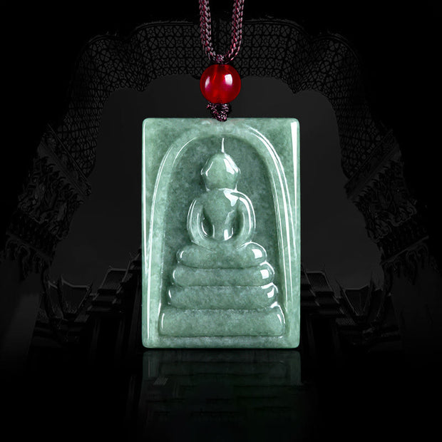 Buddha Stones Formless Buddha Jade Square Amulet Prosperity String Necklace Pendant Necklaces & Pendants BS Buddha Symbol(Compassion♥Serenity)