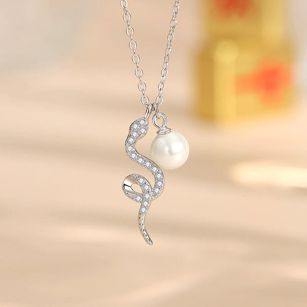 Buddha Stones 925 Sterling Silver Pearl Year Of The Snake Blessing Sincerity Necklace Pendant