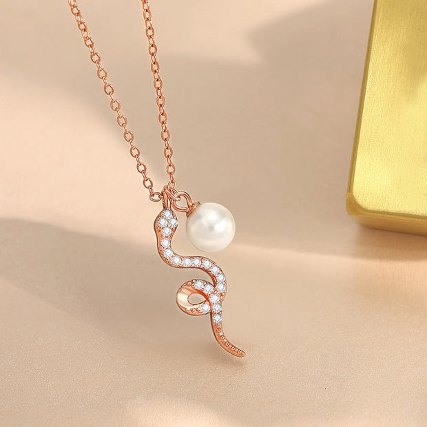 Buddha Stones 925 Sterling Silver Pearl Year Of The Snake Blessing Sincerity Necklace Pendant