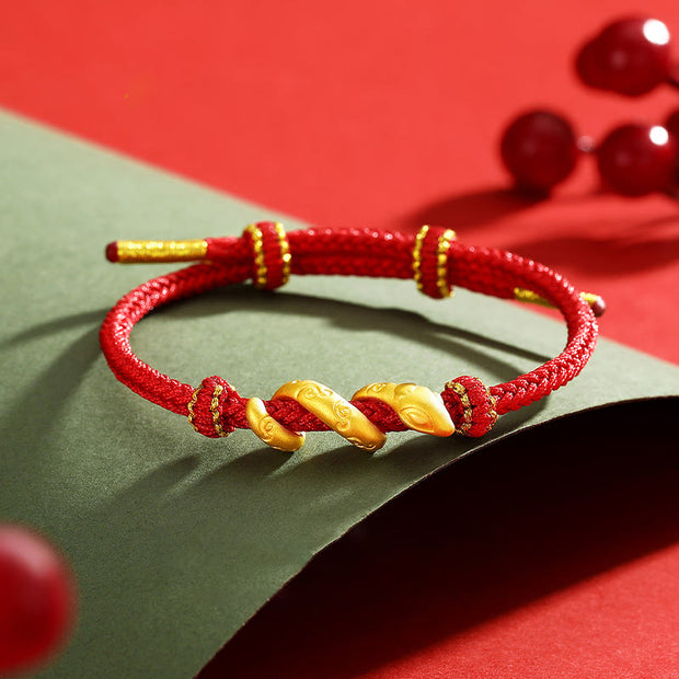 Buddha Stones 999 Gold Red String Year Of The Snake Protection Bracelet Bracelet BS 999 Gold Red String(Wrist Circumference: 13-14cm)