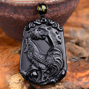 Buddha Stones Chinese Zodiac Obsidian Purification Fulfilment Necklace Pendant