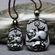 Buddha Stones Chinese Zodiac Obsidian Purification Fulfilment Necklace Pendant Necklaces & Pendants BS 39