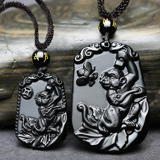 Buddha Stones Chinese Zodiac Obsidian Purification Fulfilment Necklace Pendant Necklaces & Pendants BS 31