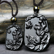 Buddha Stones Chinese Zodiac Obsidian Purification Fulfilment Necklace Pendant