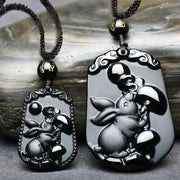 Buddha Stones Chinese Zodiac Obsidian Purification Fulfilment Necklace Pendant