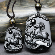 Buddha Stones Chinese Zodiac Obsidian Purification Fulfilment Necklace Pendant Necklaces & Pendants BS 29