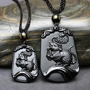 Buddha Stones Chinese Zodiac Obsidian Purification Fulfilment Necklace Pendant