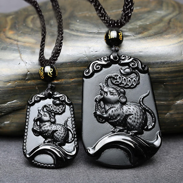 Buddha Stones Chinese Zodiac Obsidian Purification Fulfilment Necklace Pendant Necklaces & Pendants BS 17