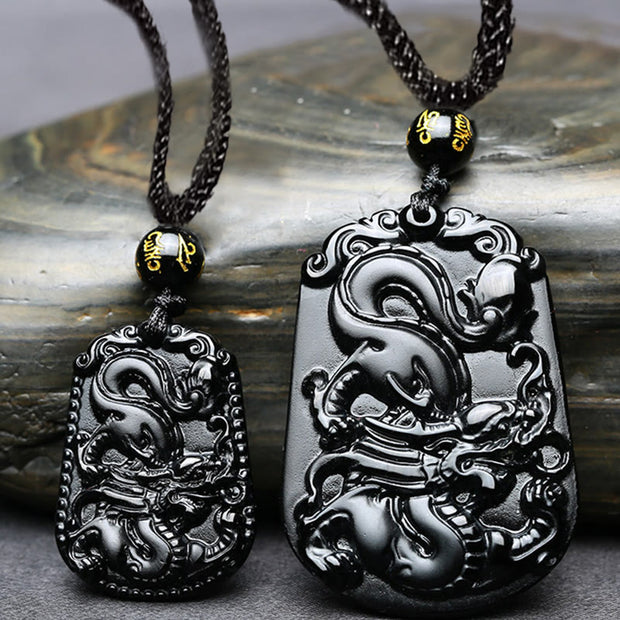 Buddha Stones Chinese Zodiac Obsidian Purification Fulfilment Necklace Pendant