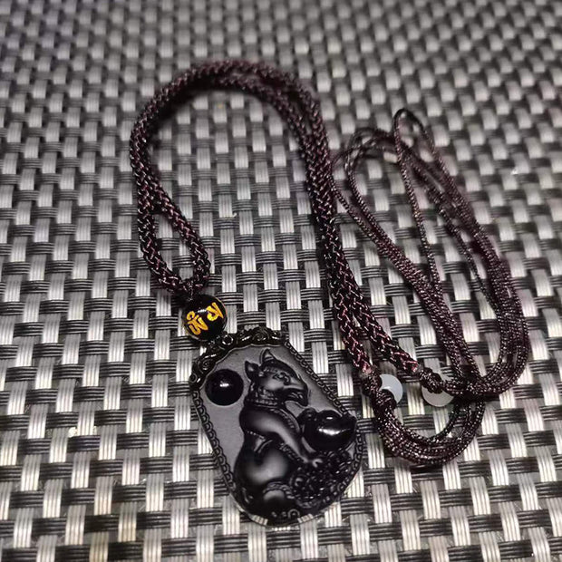 Buddha Stones Chinese Zodiac Obsidian Purification Fulfilment Necklace Pendant