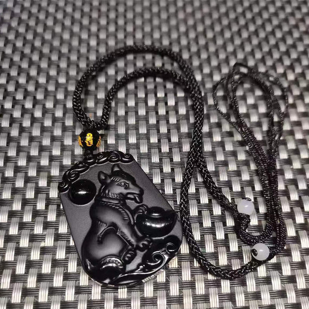 Buddha Stones Chinese Zodiac Obsidian Purification Fulfilment Necklace Pendant