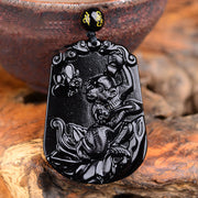 Buddha Stones Chinese Zodiac Obsidian Purification Fulfilment Necklace Pendant